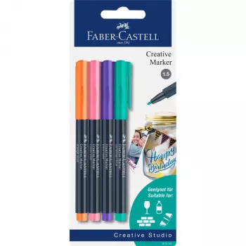 Faber-Castell Set de rotuladores Creative con 4 piezas, tinta base agua, sin olor, resistente al borrado, varios colores 160704