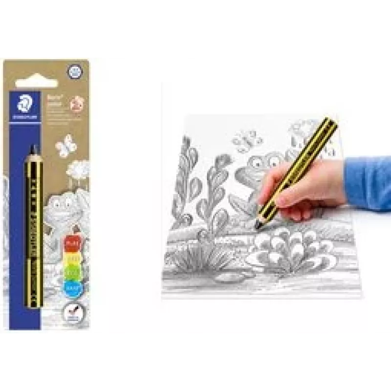 Staedtler Noris Junior Lápiz de grafito - 2B, negro/amarillo a rayas, cuerpo redondo, unidad 141-2B BK
