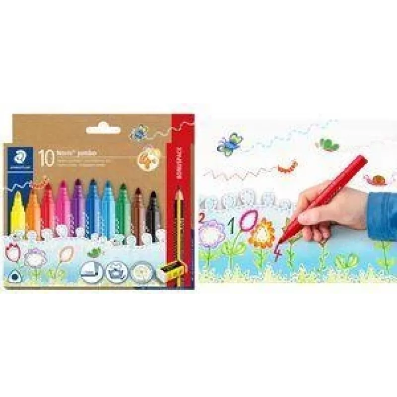 STAEDTLER Noris jumbo Rotuladores de fibra, 3,0 mm, triangular, lavables, pack ventaja de 10 328-B C10P