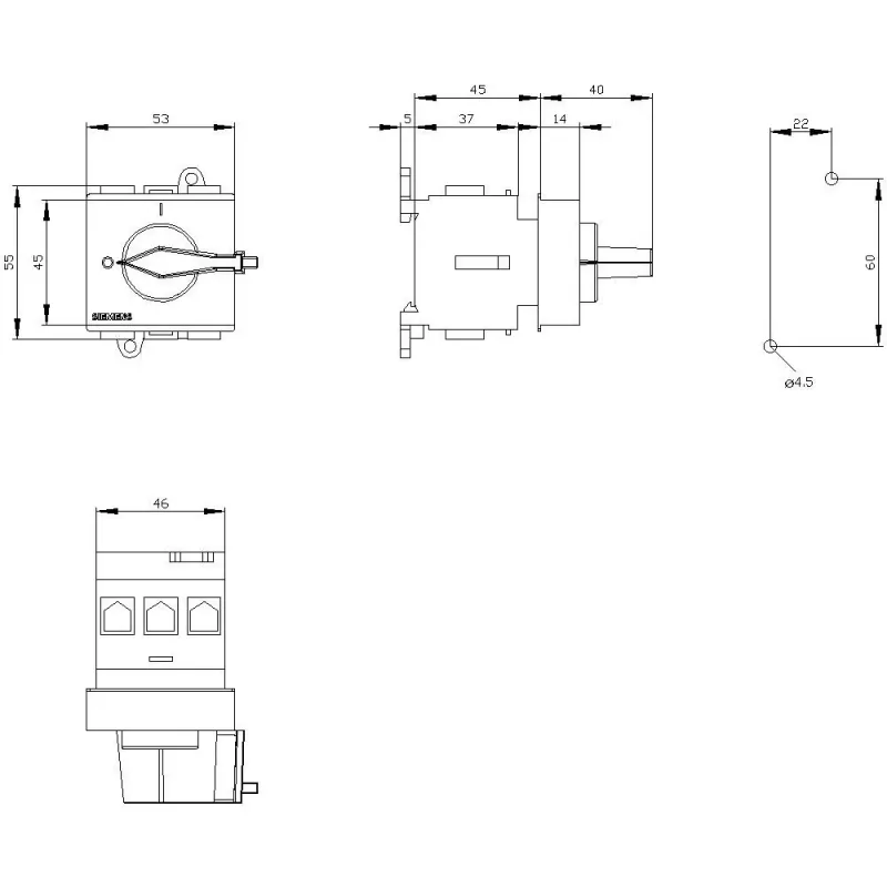 Siemens SENTRON 3LD2 Interruptor seccionador de carga tripolar 25A 690V rojo/amarillo 3LD21300TK13