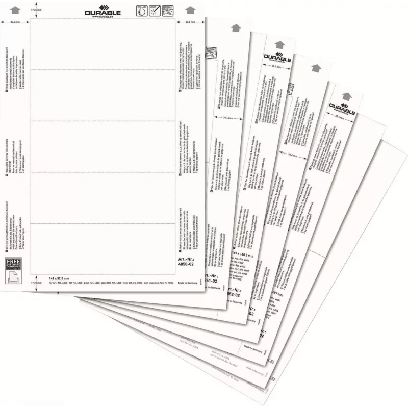 DURABLE Etiquetas insertables A4 210 x 297 mm, 10 hojas, blancas, cartón 170 g/m², láser/inyección de tinta 485602