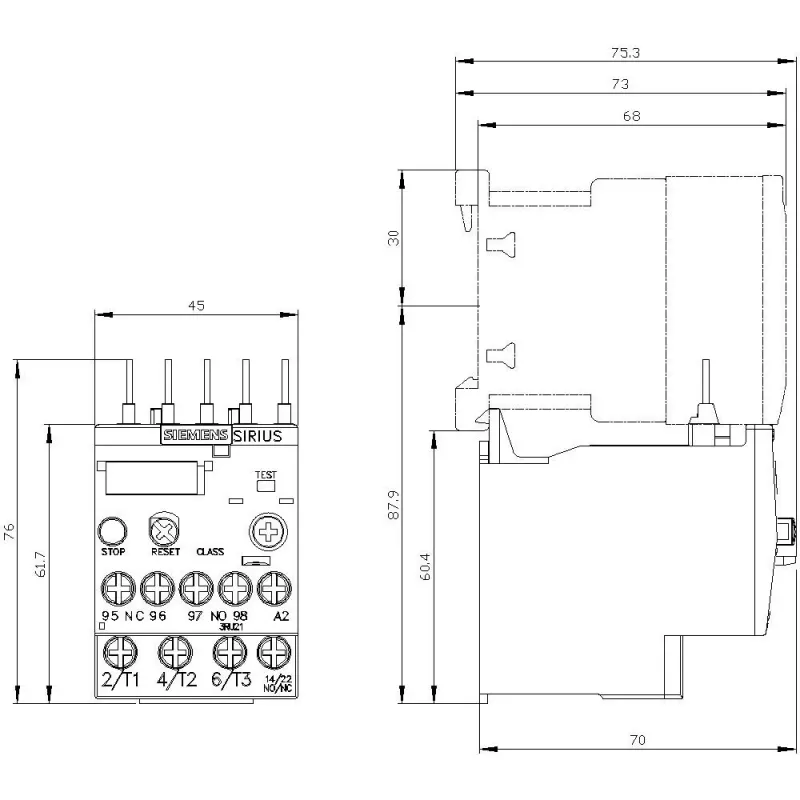 SIEMENS SIRIUS 3RU21 Protección térmica de sobrecarga 1,8-2,5A S00 bornes de tornillo 3RU21161CB0