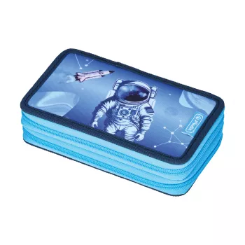 Herlitz Estuche de doble compartimento Cosmic Explorer, 23 piezas, 2 cremalleras, forro interior de color 400197545