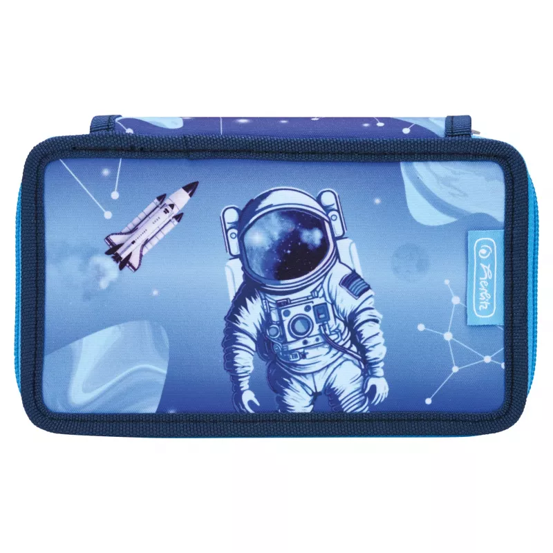 Herlitz Estuche de doble compartimento Cosmic Explorer, 23 piezas, 2 cremalleras, forro interior de color 400197545