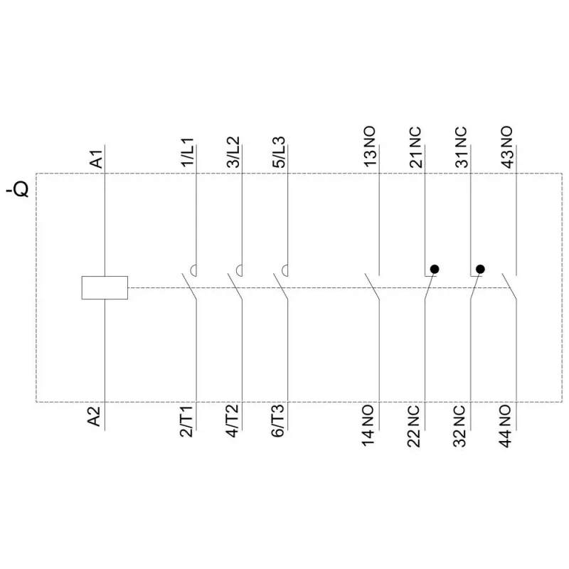 SIEMENS Contactor AC-3 22kW/400V 2NO+2NC 230V AC 50A S2 bornes de tornillo (3RT20361AP04)