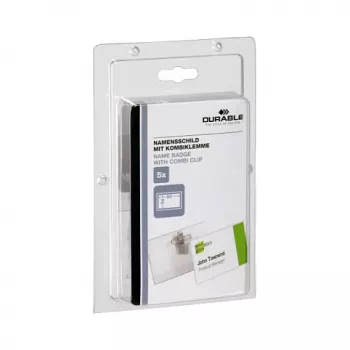 DURABLE Portatarjetas de identificación 90x54 mm con clip combinado, transparente, 5 uds. (861019)