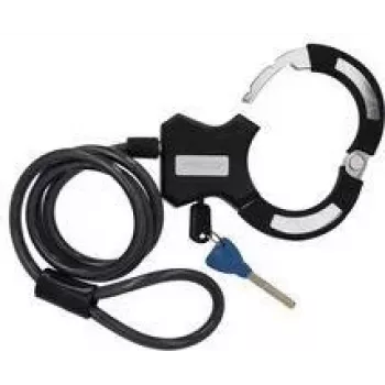 FISCHER Candado de cable con soporte de cuadro, 1200 mm, cierre de llave tipo esposas, negro 50745