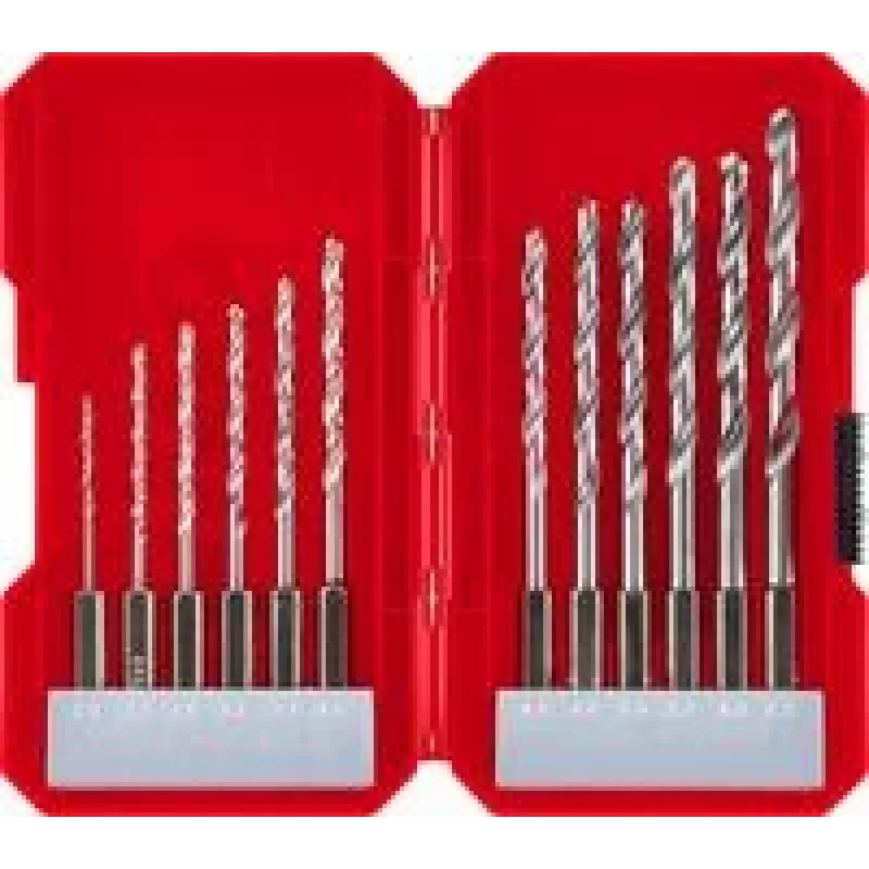 kwb 108810 Juego de brocas helicoidales HSS para metal, 12 piezas, compatible con portabrocas de apriete rápido y de corona dentada