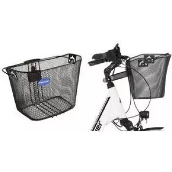 FISCHER Cesta de manillar para bicicleta con cierre rápido, alambre de malla fina negro, compatible con e-bike, sistema de clic - 1 ud. (61076)