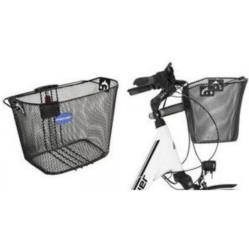 FISCHER Cesta de manillar para bicicleta con cierre rápido, alambre de malla fina negro, compatible con e-bike, sistema de clic - 1 ud. (61076)