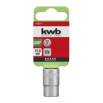 kwb 372211 Socket Wrench Insert 11 mm 3/8 inch Drive, Chrome Vanadium Steel, 6-Point