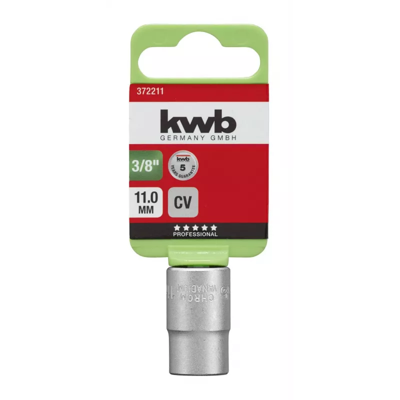 kwb 372211 vaso de 11 mm con accionamiento de 3/8 de pulgada, acero cromo-vanadio, de 6 caras