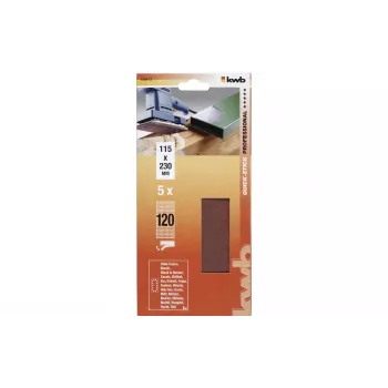 kwb 818912 Hojas de papel de lijar grano 120, 230 mm x 115 mm, 5 uds.