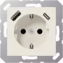 JUNG A 1520-15 CA Toma de corriente SCHUKO 16 A 250 V con cargador USB 1 x Type-A + 1 x Type-C, Safety Plus, serie AS, blanco (ivory)
