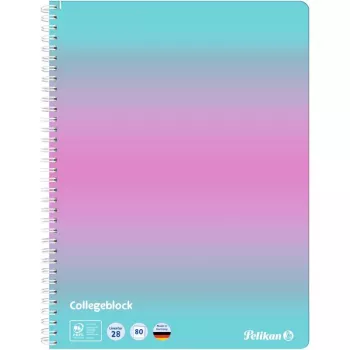 Pelikan Collegeblock Color Edition A4 menta/rosa rayado con 2 márgenes, 80 hojas, 70 g/m² sin ácido, 4 taladros, 1 unidad 400197019