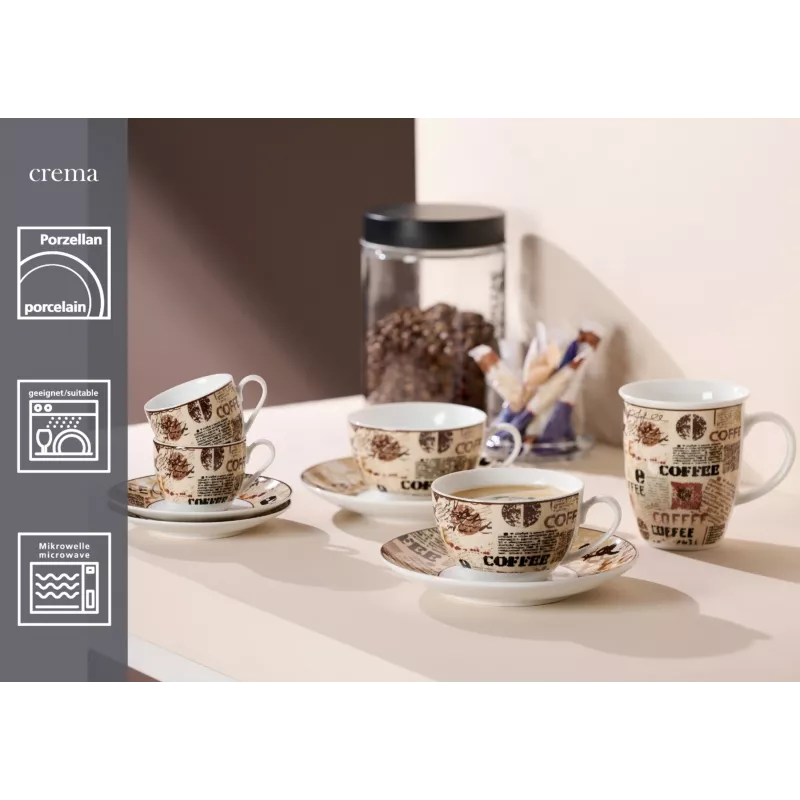 Ritzenhoff & Breker CREMA Set de capuchino, 4 piezas, porcelana, impresión decorativa, apto para lavavajillas 422108