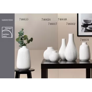 Ritzenhoff & Breker SANREMO Jarrón de gres blanco set de 2, 240 mm, estructura decorativa acanalada 746655