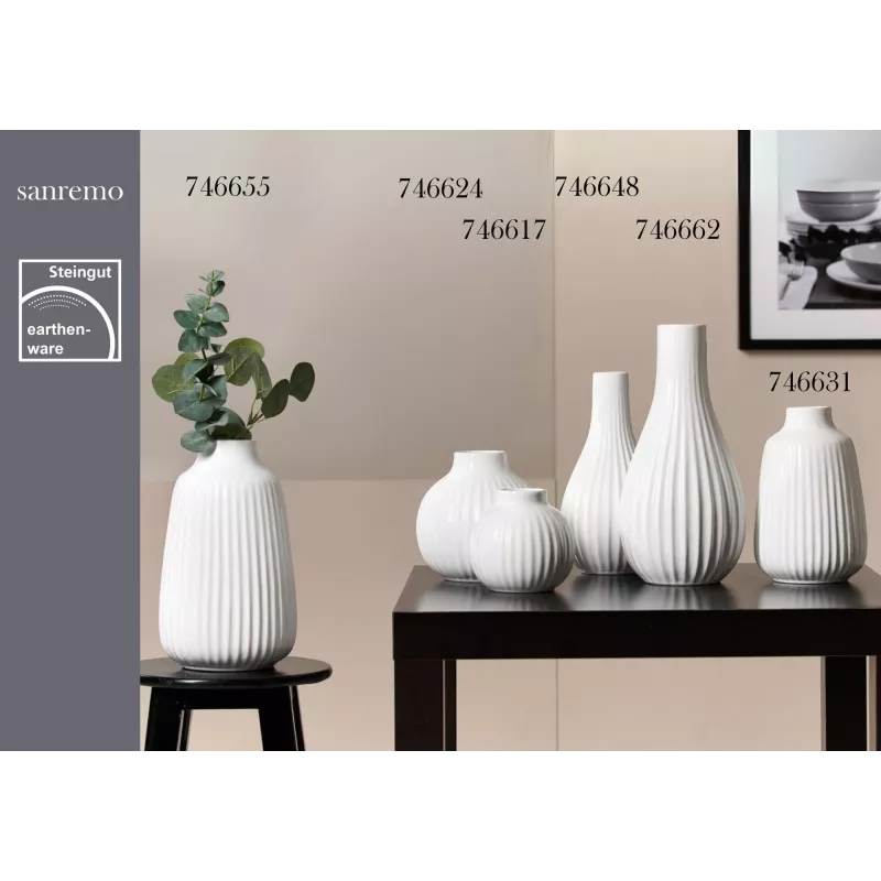Ritzenhoff & Breker SANREMO Jarrón de gres blanco set de 2, 240 mm, estructura decorativa acanalada 746655
