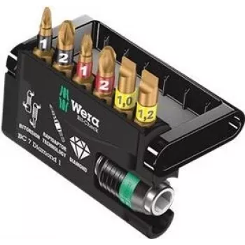 Wera Bit-Check 7 Diamond 1 Set de puntas de destornillador, 7 piezas, hexágono 1/4