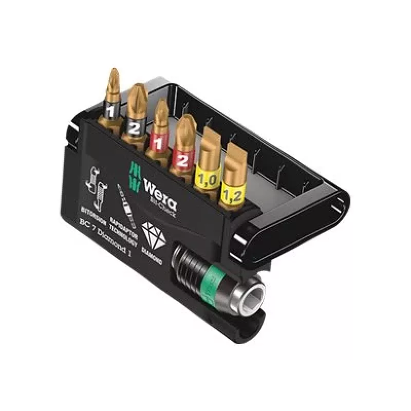 Wera Bit-Check 7 Diamond 1 Set de puntas de destornillador, 7 piezas, hexágono 1/4 inch, 25 mm, Phillips y Pozidriv, con recubrimiento de diamante 05057416001