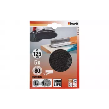 kwb 491308 Discos de lijado para lijadora de disco, grano 80, Ø 125 mm, 5 uds.