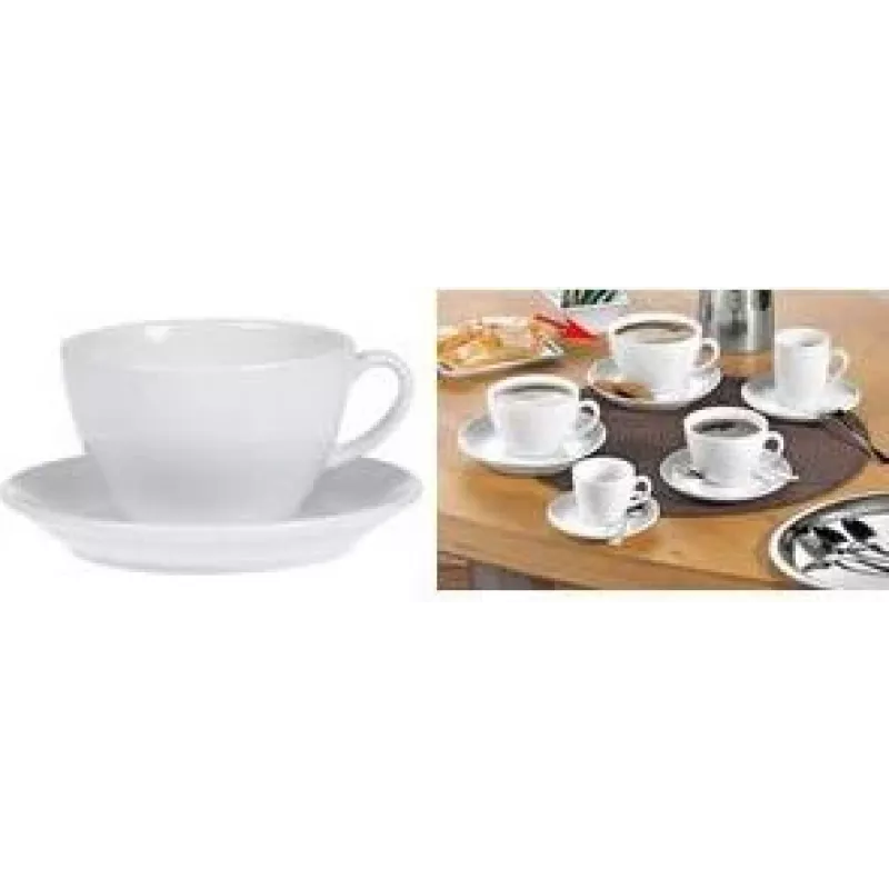 Esmeyer BISTRO juego de tazas de café con leche, 6 piezas, porcelana blanca, asa redonda, 76 mm de altura, 220 ml 433-254