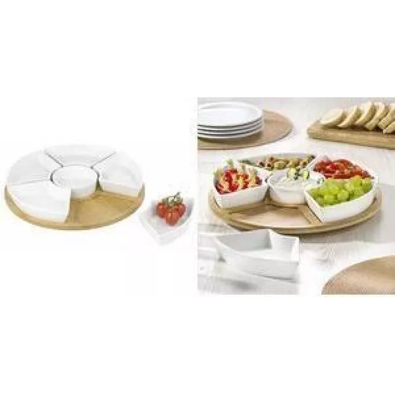 Esmeyer SUSAN set de servir giratorio de 7 piezas, bandeja de bambú con 6 cuencos de porcelana, 345 mm 302-060