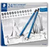 STAEDTLER Mars Lumograph 100 G24 set de lápices de dibujo, 24 durezas diferentes en lata metálica, azul hexagonal