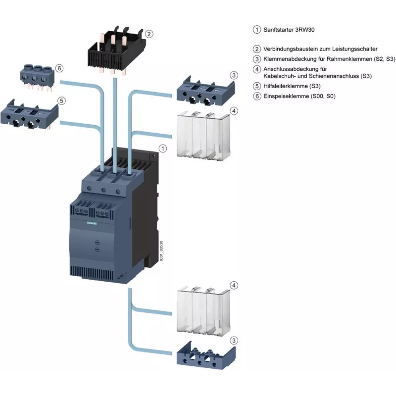 SIEMENS SIRIUS 3RW30361BB04 arrancador suave, 400V, 32A, 15kW, control 24V AC/DC