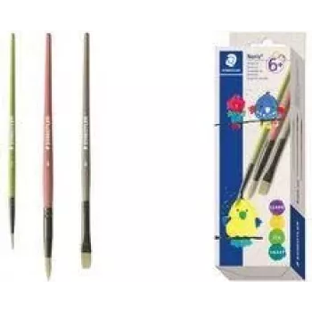 STAEDTLER Noris set de pinceles sintéticos, 3 piezas, colores variados, mangos de plástico reciclado, virolas metálicas (989R-S BK3)