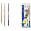 STAEDTLER Noris set de pinceles sintéticos, 3 piezas, colores variados, mangos de plástico reciclado, virolas metálicas (989R-S BK3)