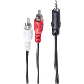 SHIVERPEAKS BASIC-S cable de audio, 2 conectores RCA macho a conector jack de 3,5 mm, 5,0 m, estéreo, negro, bolsa de plástico BS30832-5