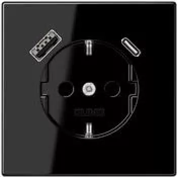 JUNG LS 1520-15 CA SW Toma de corriente SCHUKO 16 A con cargador USB 1 x Type-A + 1 x Type-C, Safety Plus, serie LS, negro