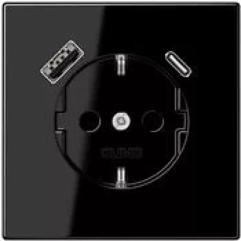 JUNG LS 1520-15 CA SW Toma de corriente SCHUKO 16 A con cargador USB 1 x Type-A + 1 x Type-C, Safety Plus, serie LS, negro