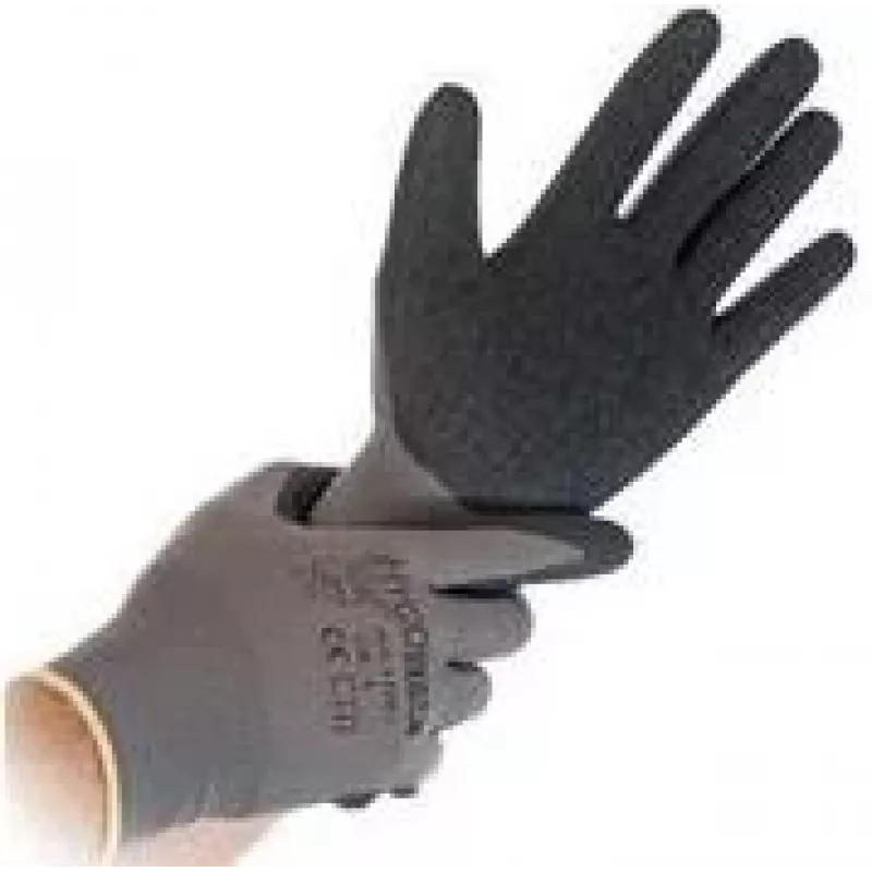 HYGOSTAR Skill Guantes de trabajo gris/negro talla S nailon punto fino recubierto de polímero inmersión 1/4, pack de 12 33986