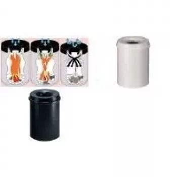 HELIT Papelera de acero con tapa autoextinguible, 15 litros, gris claro, redonda, 260 mm de diámetro, 335 mm de altura (H2515482)