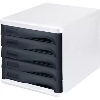 HELIT H6129498 cajonera, 5 cajones, gris claro/negro, poliestireno/ABS, apilable