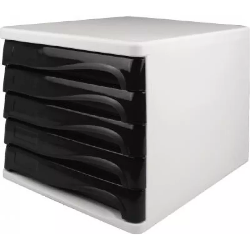 HELIT H6129498 cajonera, 5 cajones, gris claro/negro, poliestireno/ABS, apilable