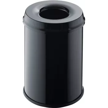 Helit H2515495 papelera de acero con tapa apagallamas, 15 litros, negra, redonda