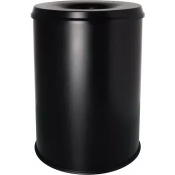 Helit H2515495 papelera de acero con tapa apagallamas, 15 litros, negra, redonda