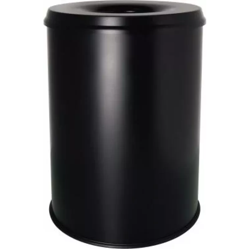 Helit H2515495 papelera de acero con tapa apagallamas, 15 litros, negra, redonda