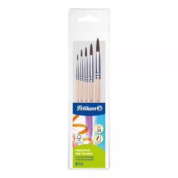 Pelikan Set de pinceles de iniciación, set de 5 piezas con pinceles de pelo natural y mangos de madera, en estuche transparente 300008264