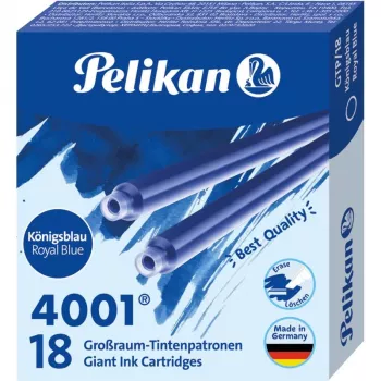 Pelikan 4001 GTP/18 Cartuchos de tinta azul real estándar de gran capacidad, pack de 18 300735