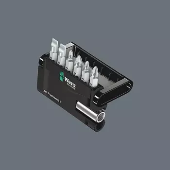 Wera 05073406001 set de puntas de destornillador de acero inoxidable, 7 piezas, Phillips PH1/PH2, Pozidriv PZ1/PZ2, ranura 1,0x5,5, Hex-Plus 4/5 mm, enganche hexagonal 1/4 pulgadas, 25 mm de longitud
