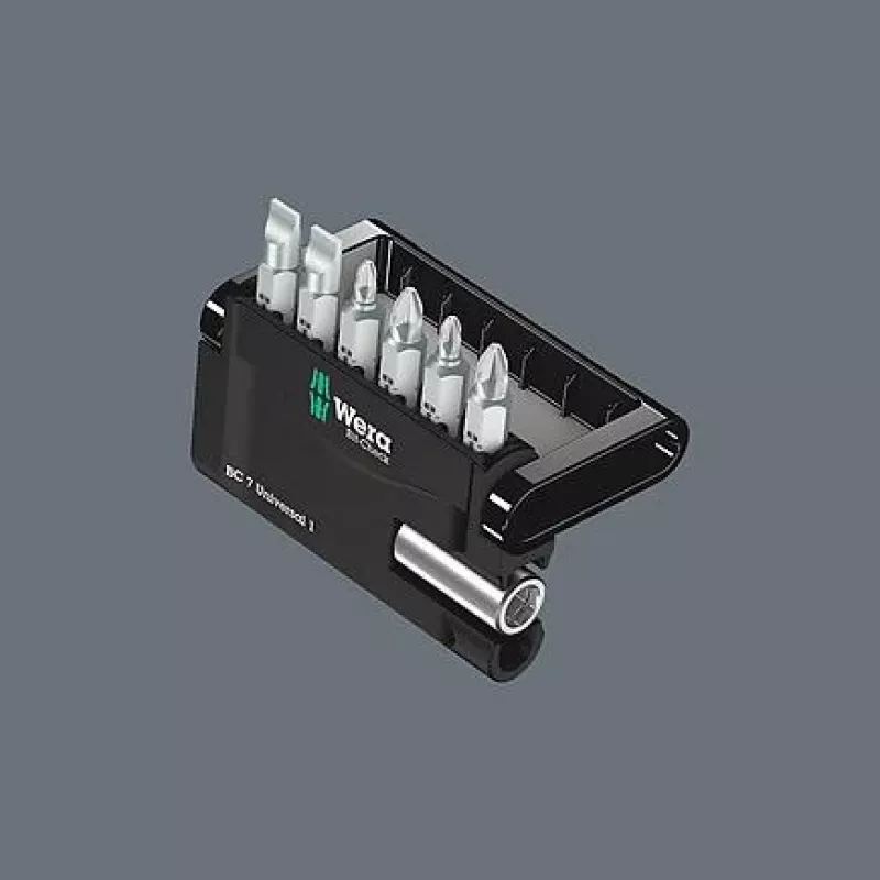 Wera 05073406001 set de puntas de destornillador de acero inoxidable, 7 piezas, Phillips PH1/PH2, Pozidriv PZ1/PZ2, ranura 1,0x5,5, Hex-Plus 4/5 mm, enganche hexagonal 1/4 pulgadas, 25 mm de longitud