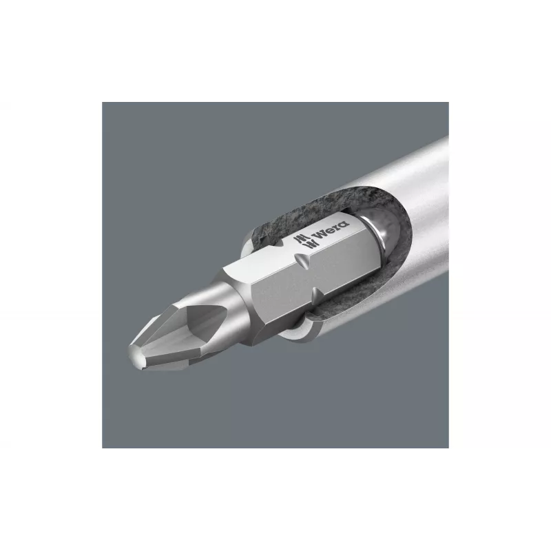 Wera 05073406001 set de puntas de destornillador de acero inoxidable, 7 piezas, Phillips PH1/PH2, Pozidriv PZ1/PZ2, ranura 1,0x5,5, Hex-Plus 4/5 mm, enganche hexagonal 1/4 pulgadas, 25 mm de longitud