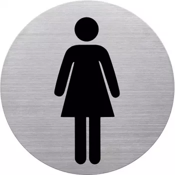 Señal pictograma WC mujer HELIT, acero inoxidable, plateada, autoadhesiva, 115 mm H6271000