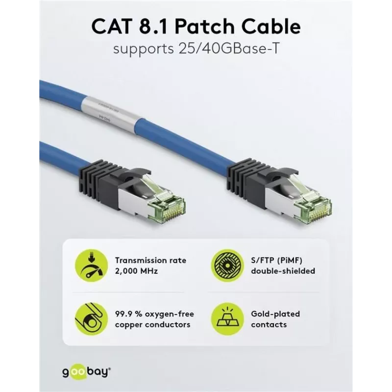 Wentronic Goobay Cable de red CAT 8.1, S/FTP (PiMF), azul, 5 m, LSZH, cobre, 24 AWG 45662