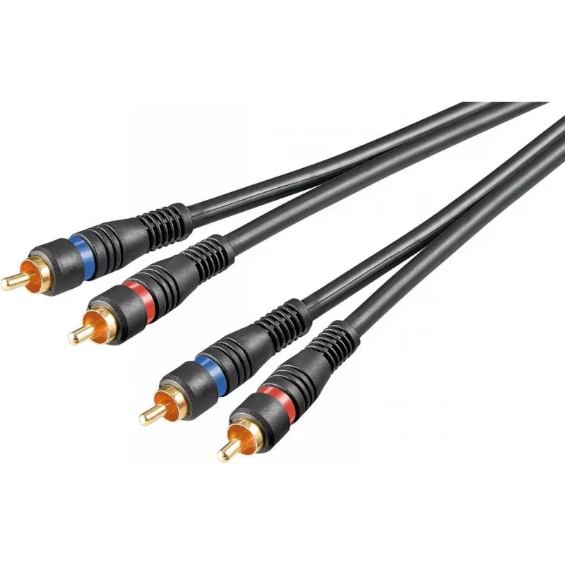 Wentronic AVK 132-1000 Cable de audio RCA de 10 m, 2 conectores RCA macho a 2 conectores RCA macho, negro 50434