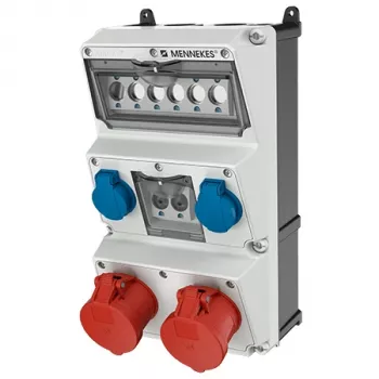 MENNEKES AMAXX Combinación de tomas de corriente de montaje en pared 930014, 32A 400V, 2x CEE + 2x Schuko, IP44